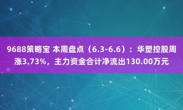 9688策略宝 本周盘点（6.3-6.6）：华塑控股周涨3.73%，主力资金合计净流出130.00万元