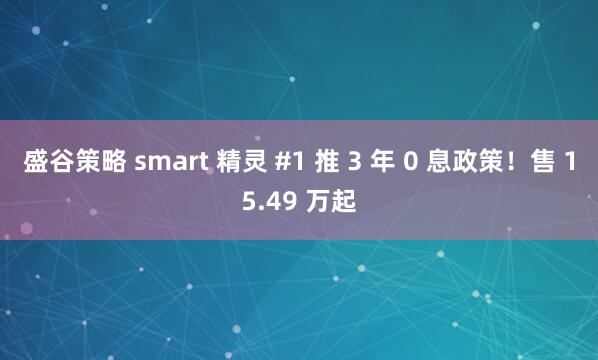盛谷策略 smart 精灵 #1 推 3 年 0 息政策！售 15.49 万起