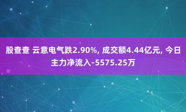 股查查 云意电气跌2.90%, 成交额4.44亿元, 今日主力净流入-5575.25万
